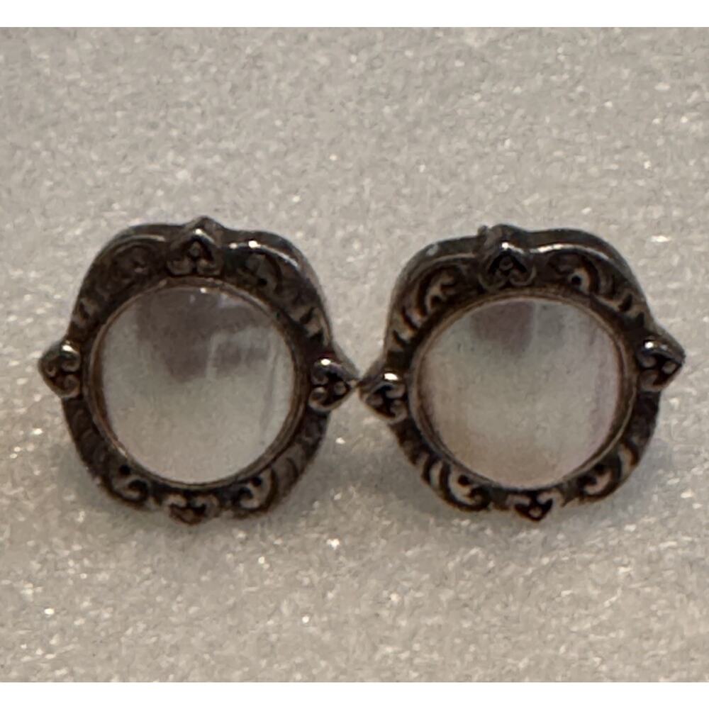 Vintage CNA 925 Indonesia Bali Sterling Mother of Pearl Omega Back Earrings 13g